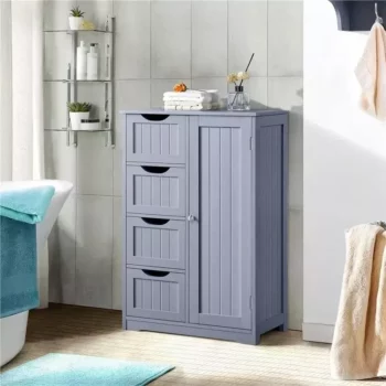 Elegant Wooden Bathroom Storage Cabinet with Drawers and Cupboard