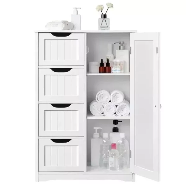 Elegant Wooden Bathroom Storage Cabinet with Drawers and Cupboard