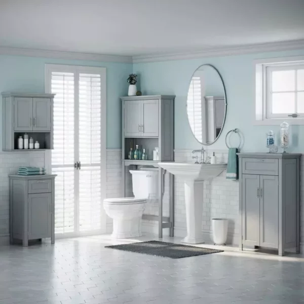 Elegant Gray 2-Door Bathroom Wall Cabinet with Open & Interior Shelves - Image 7