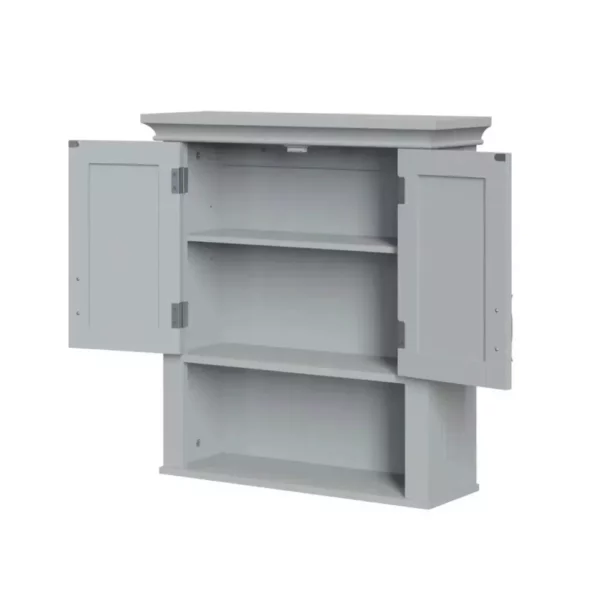 Elegant Gray 2-Door Bathroom Wall Cabinet with Open & Interior Shelves - Image 2