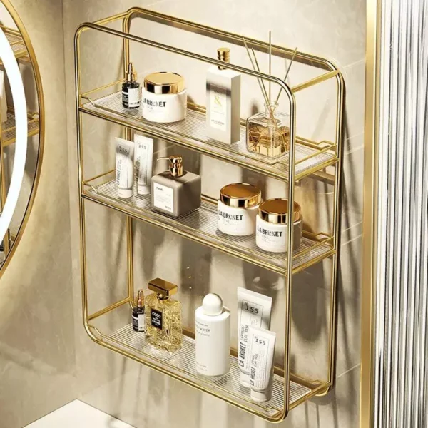 Luxurious Gold Three-Layer Wall Mounted Bathroom Shelf