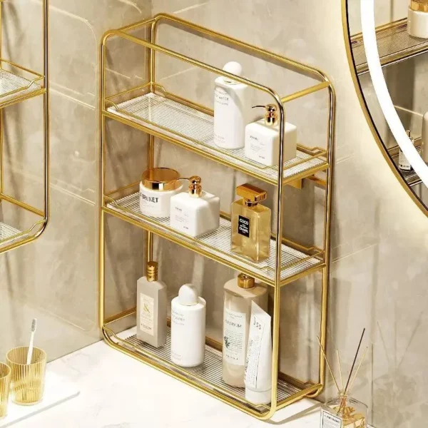 Luxurious Gold Three-Layer Wall Mounted Bathroom Shelf