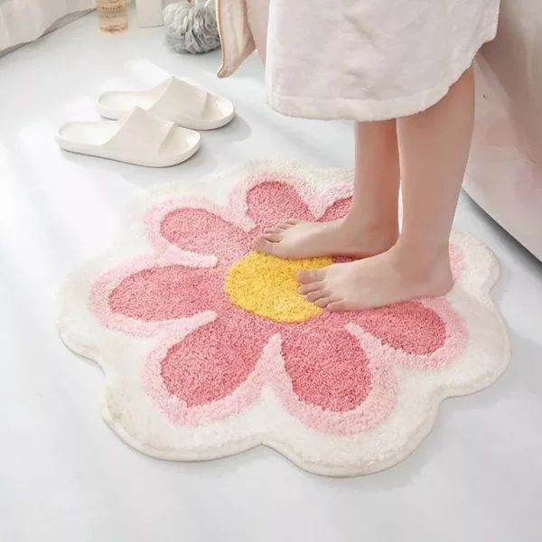 Flower Bloom Non-Slip Absorbent Soft Bath Mat – Quick Dry Microfiber Rug for Bathroom and Children’s Room