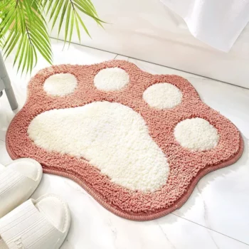 Pink Cartoon Cat Foot-Shaped Absorbent Bath Mat