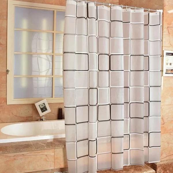 Modern Geometric Plaid Shower Curtain - Waterproof, Eco-Friendly, Japan Style - Image 4