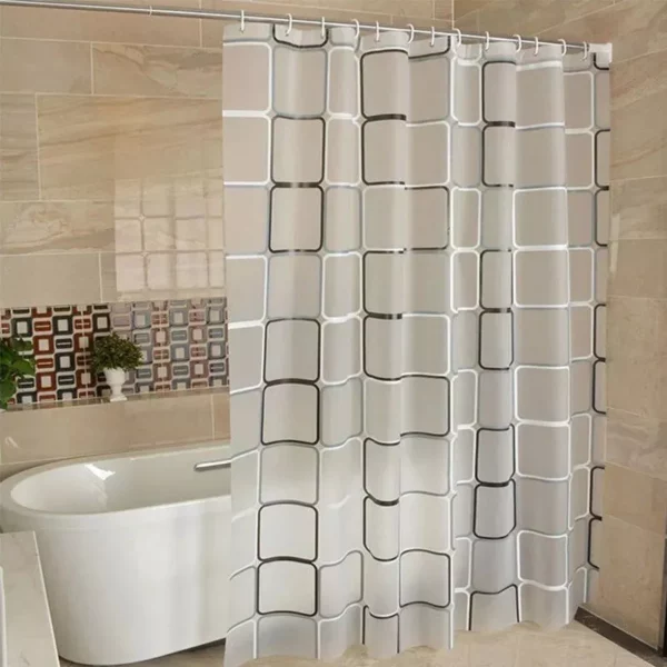 Modern Geometric Plaid Shower Curtain - Waterproof, Eco-Friendly, Japan Style - Image 3