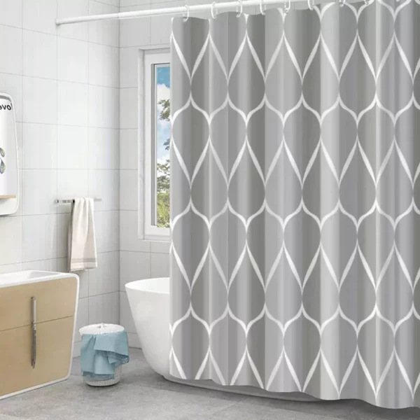 Modern Gradient Waterproof Shower Curtain with Metal Hooks