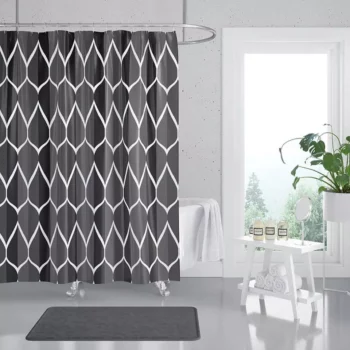 Modern Gradient Waterproof Shower Curtain with Metal Hooks