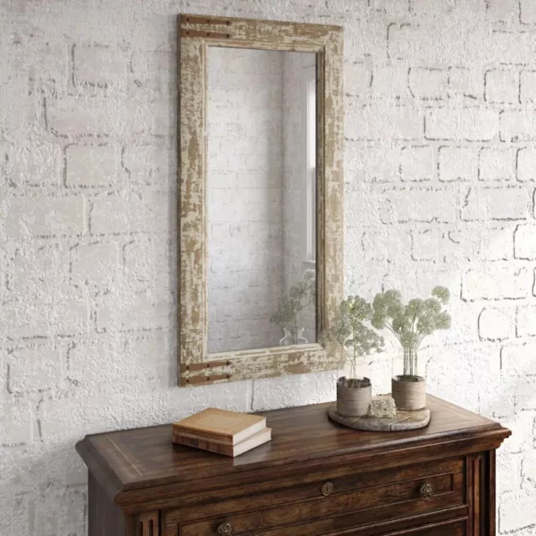 Rustic Distressed Taupe Wall Mirror – Farmhouse Inspired Home Decor