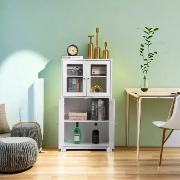 White Wooden Bathroom Floor Storage Cabinet - Image 5