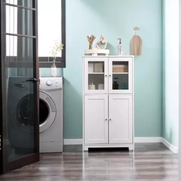 White Wooden Bathroom Floor Storage Cabinet - Image 3