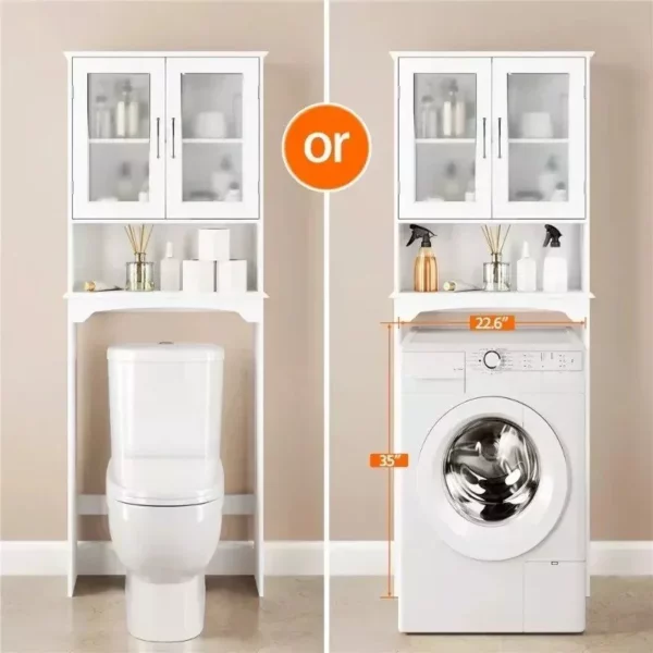 White Wooden Over-The-Toilet Storage Cabinet with Adjustable Shelf - Image 5