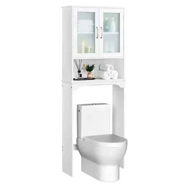 White Wooden Over-The-Toilet Storage Cabinet with Adjustable Shelf