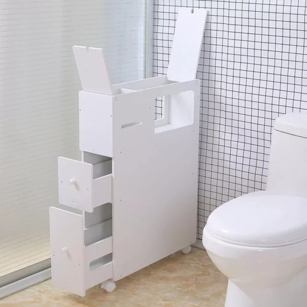 Modern White 4-Layer Narrow Bathroom Storage Cabinet with Movable Shelves - Image 4