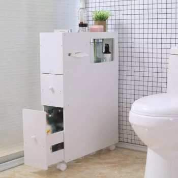 Modern White 4-Layer Narrow Bathroom Storage Cabinet with Movable Shelves