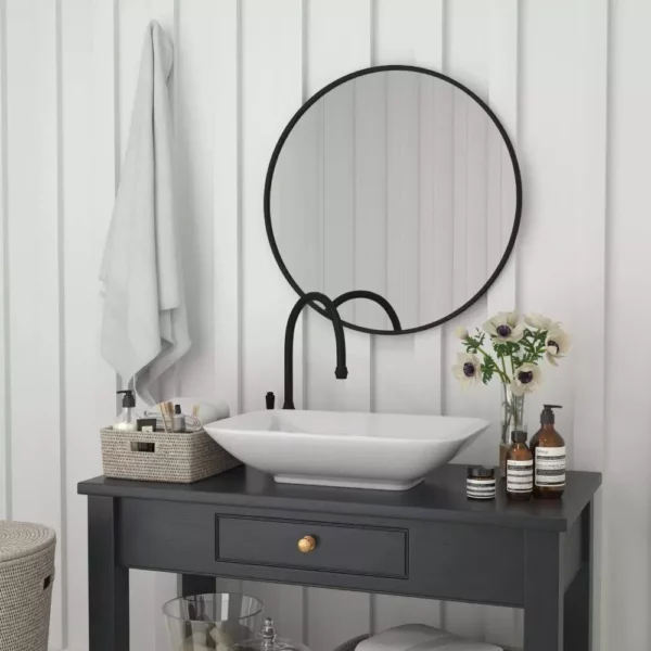 Modern 30″ Black Round Wall Mounted Mirror with Backlight – Elegant Decor for Bathroom & Home