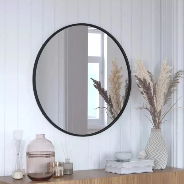 Modern 30" Black Round Wall Mounted Mirror with Backlight - Elegant Decor for Bathroom & Home - Image 3