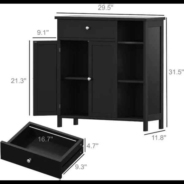 Freestanding Bathroom and Living Room Storage Cabinet with Adjustable Shelf and Drawer