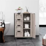 Elegant Gray Wooden Bathroom Storage Cabinet with 4 Drawers and Adjustable Shelves