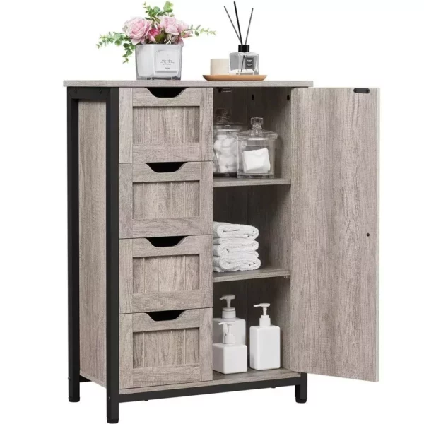 Elegant Gray Wooden Bathroom Storage Cabinet with 4 Drawers and Adjustable Shelves - Image 2