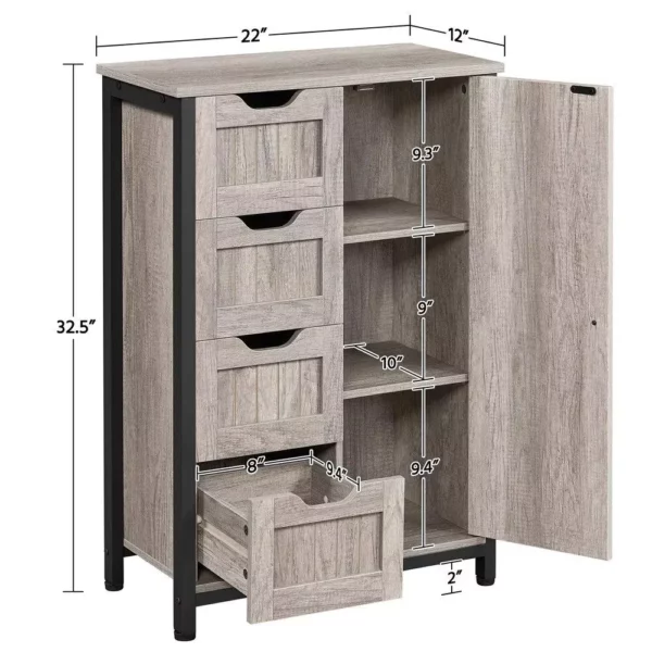 Elegant Gray Wooden Bathroom Storage Cabinet with 4 Drawers and Adjustable Shelves - Image 5