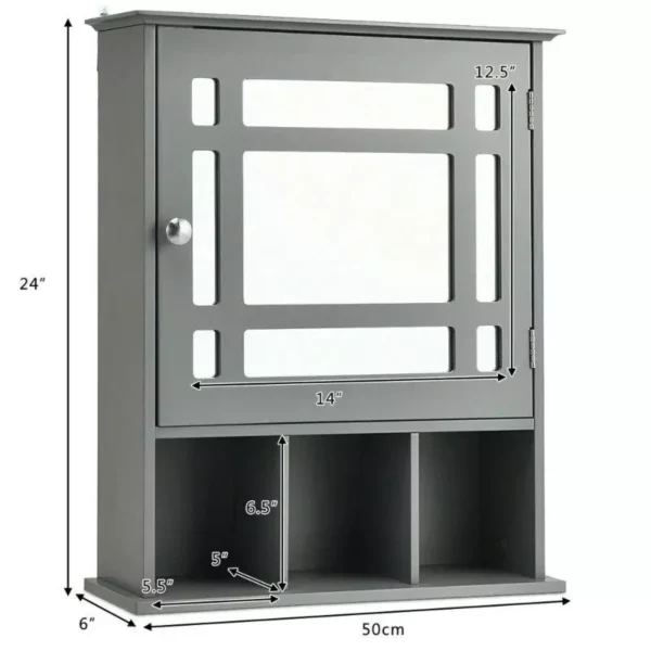 Elegant Grey Wall-Mounted Mirrored Medicine Cabinet with Adjustable Shelf - Image 4