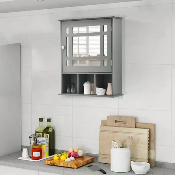 Elegant Grey Wall-Mounted Mirrored Medicine Cabinet with Adjustable Shelf - Image 5