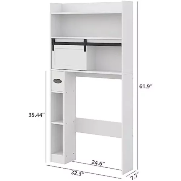 Elegant White 6-Tier Over-The-Toilet Storage Cabinet with Sliding Barn Door - Image 4