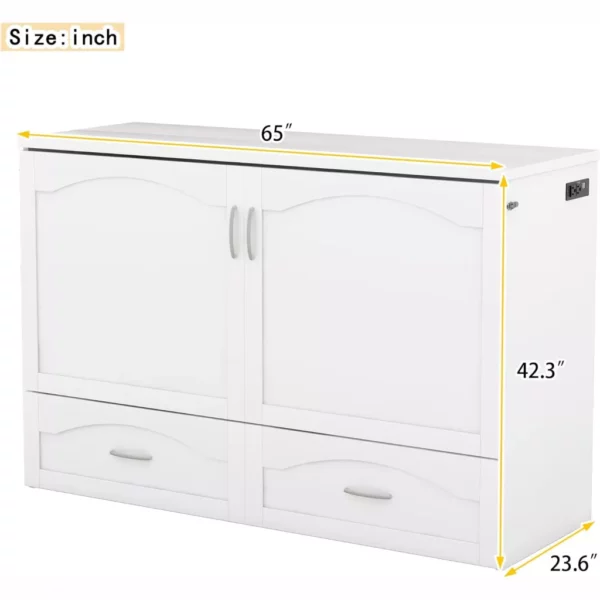 Transformable Queen/Full Size Murphy Wall Bed with Drawers, Sockets & USB Ports - Image 6