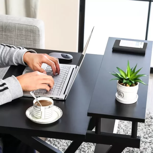 Compact Modern Z-Shaped Computer Desk with Monitor Shelf for Small Spaces