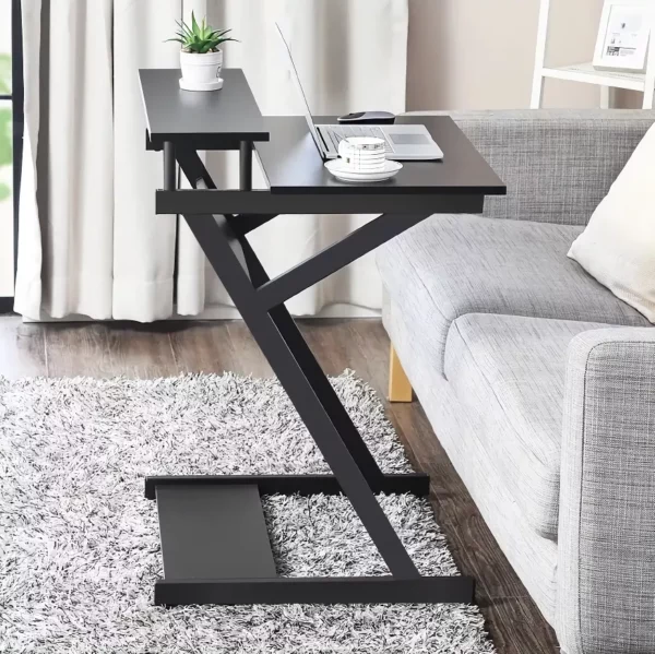 Compact Modern Z-Shaped Computer Desk with Monitor Shelf for Small Spaces