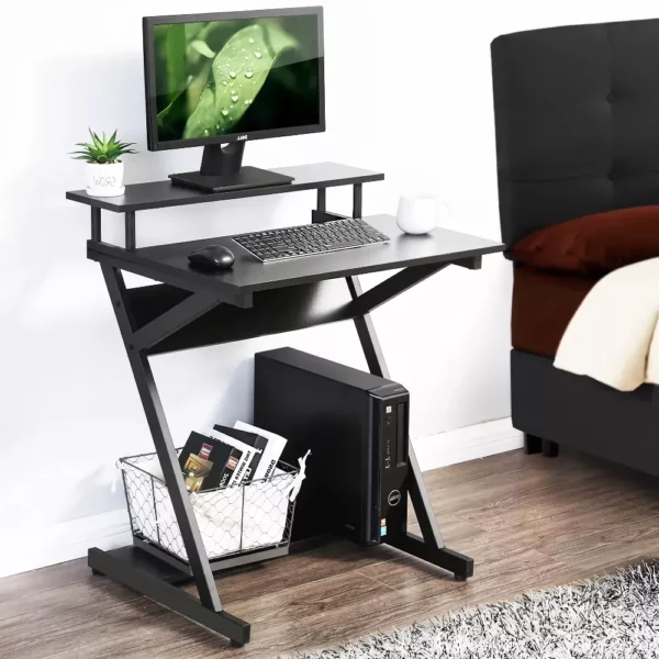 Compact Modern Z-Shaped Computer Desk with Monitor Shelf for Small Spaces - Image 3