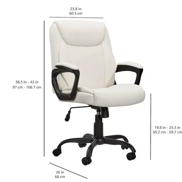 Elegant Cream Mid-Back Office Chair – Padded & Comfortable, 26″D x 23.75″W x 42″H