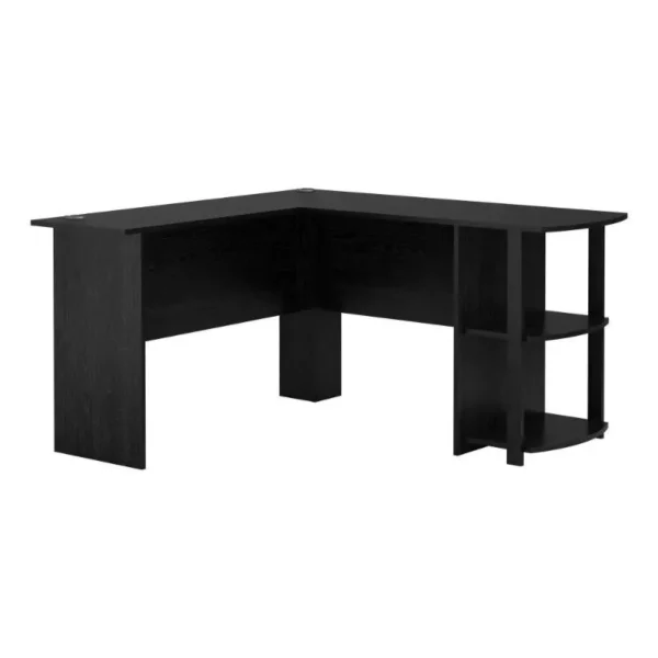 Efficient L-Shaped Black Oak Desk with Bookshelves for Home Office - Image 3