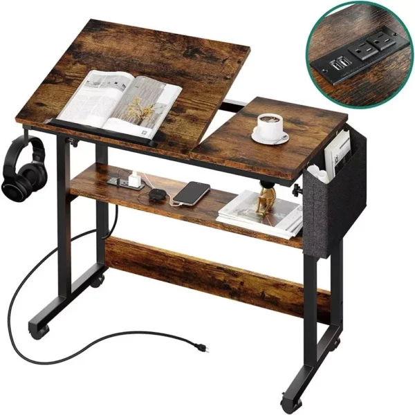 Height Adjustable Portable Laptop Desk with Tiltable Tabletop & Charging Station - Image 3