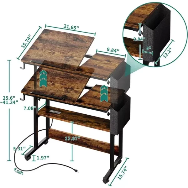 Height Adjustable Portable Laptop Desk with Tiltable Tabletop & Charging Station - Image 6