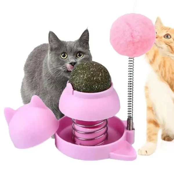 Adhesive Catnip Ball Toy with Spinning Top for Cats