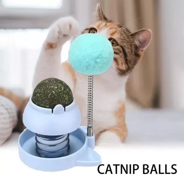 Adhesive Catnip Ball Toy with Spinning Top for Cats