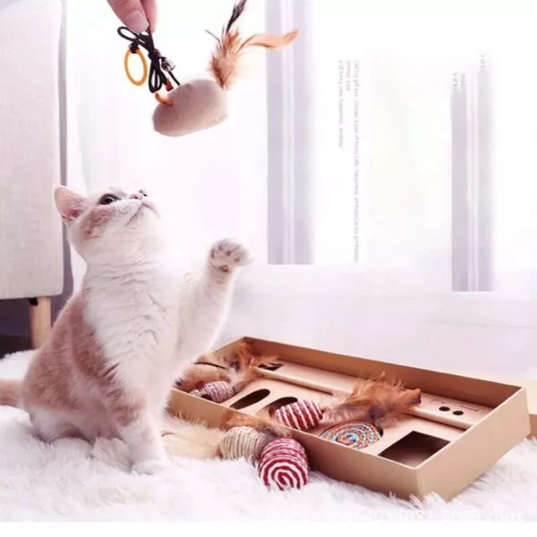 Natural Wood & Feather Cat Toy Set (7 Pieces)