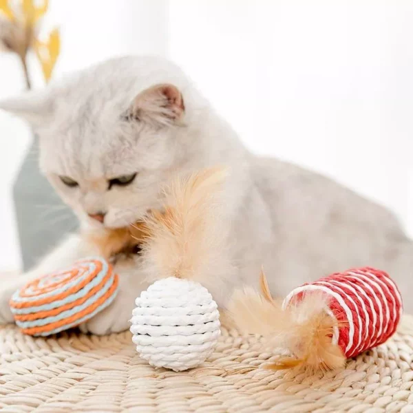 Natural Wood & Feather Cat Toy Set (7 Pieces)