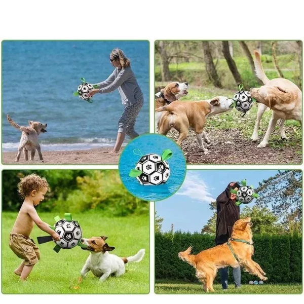 Interactive Dog Football Toy: Durable Leather Soccer Ball with Grab Tabs for Outdoor Fun