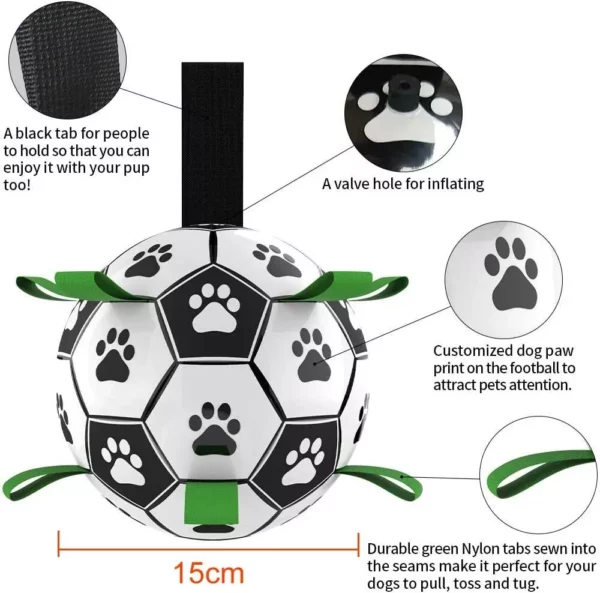 Interactive Dog Football Toy: Durable Leather Soccer Ball with Grab Tabs for Outdoor Fun