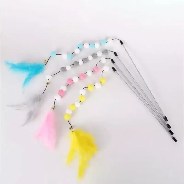 Colorful Feather Pompon Cat Teaser – Interactive Kitten Play Wand