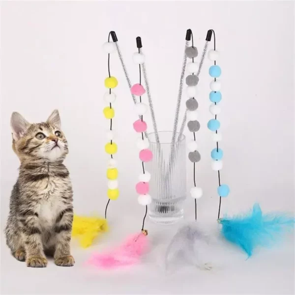 Colorful Feather Pompon Cat Teaser - Interactive Kitten Play Wand - Image 3