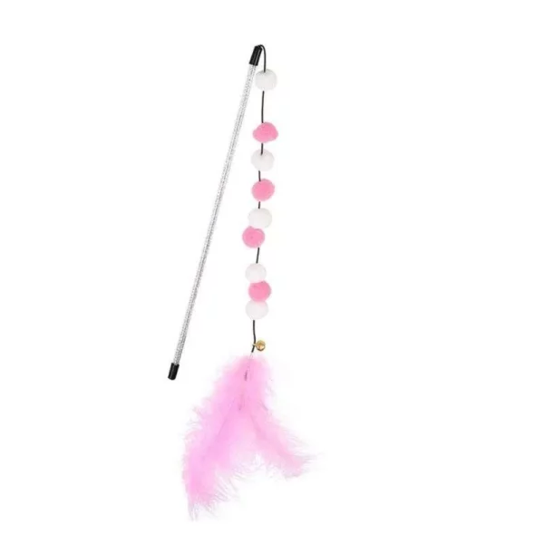 Colorful Feather Pompon Cat Teaser – Interactive Kitten Play Wand