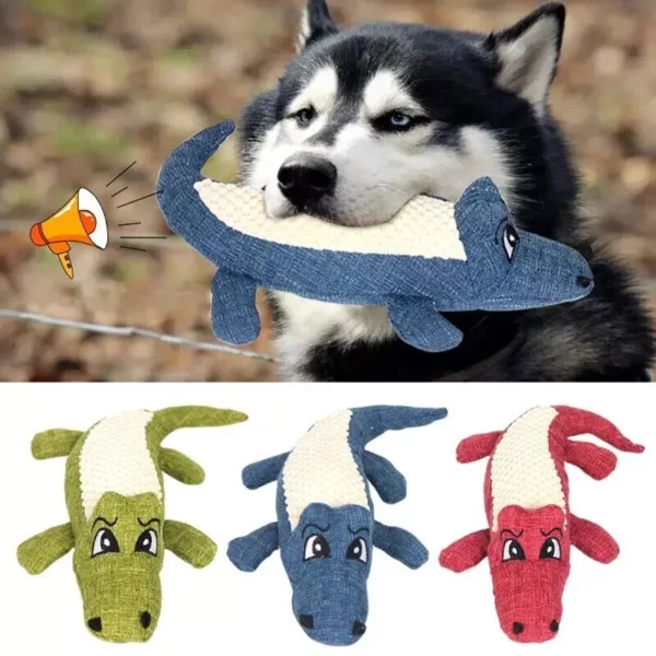 Interactive Plush Alligator Dog Toy with Sound for Dental Health & Play - Image 3