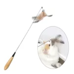 Deluxe Wood Handle Feather Cat Teaser - Springy Interactive Cat Toy