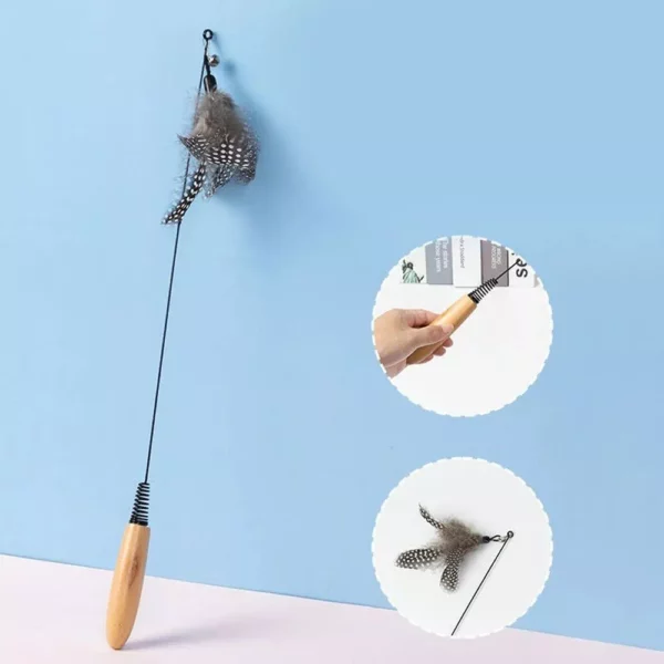 Deluxe Wood Handle Feather Cat Teaser - Springy Interactive Cat Toy - Image 6