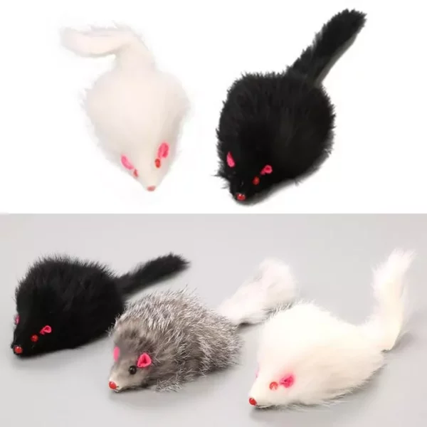 Realistic Rabbit Fur Plush Mouse Toy for Cats and Small Dogs