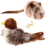 Interactive Cat Toy Set: Chirping Bird & Squeaking Mouse with Realistic Sounds and Feather Design